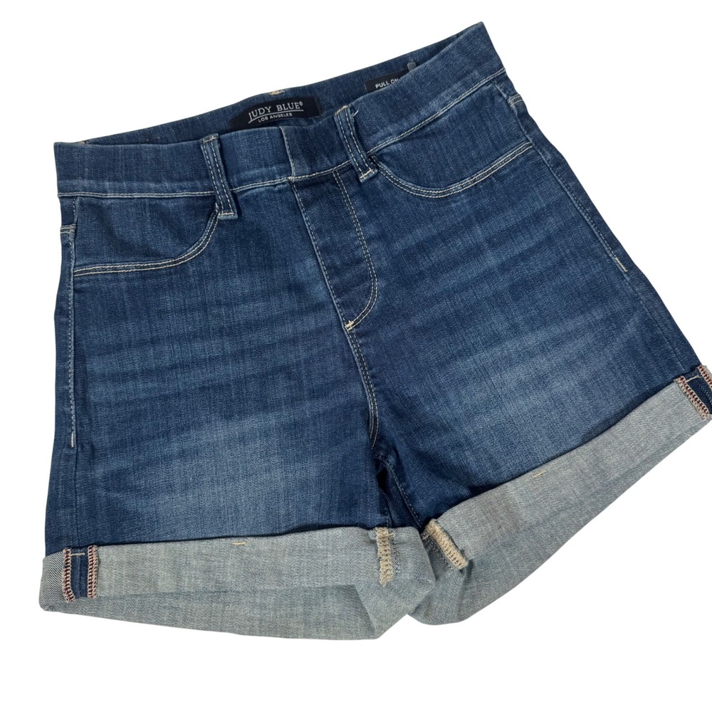 Judy Blue Dark Wash Pull On Cuffed Denim Shorts Small S JB150139 | Hi Waist Jean